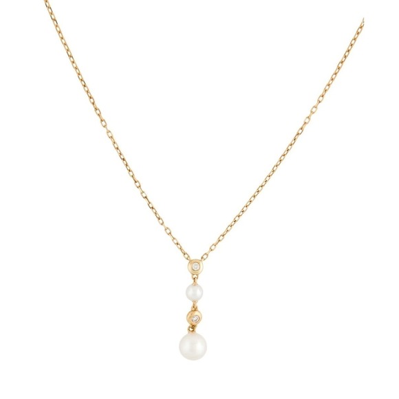 MIKIMOTO18K Gold Pearl Diamond Pendant‎ Necklace 16